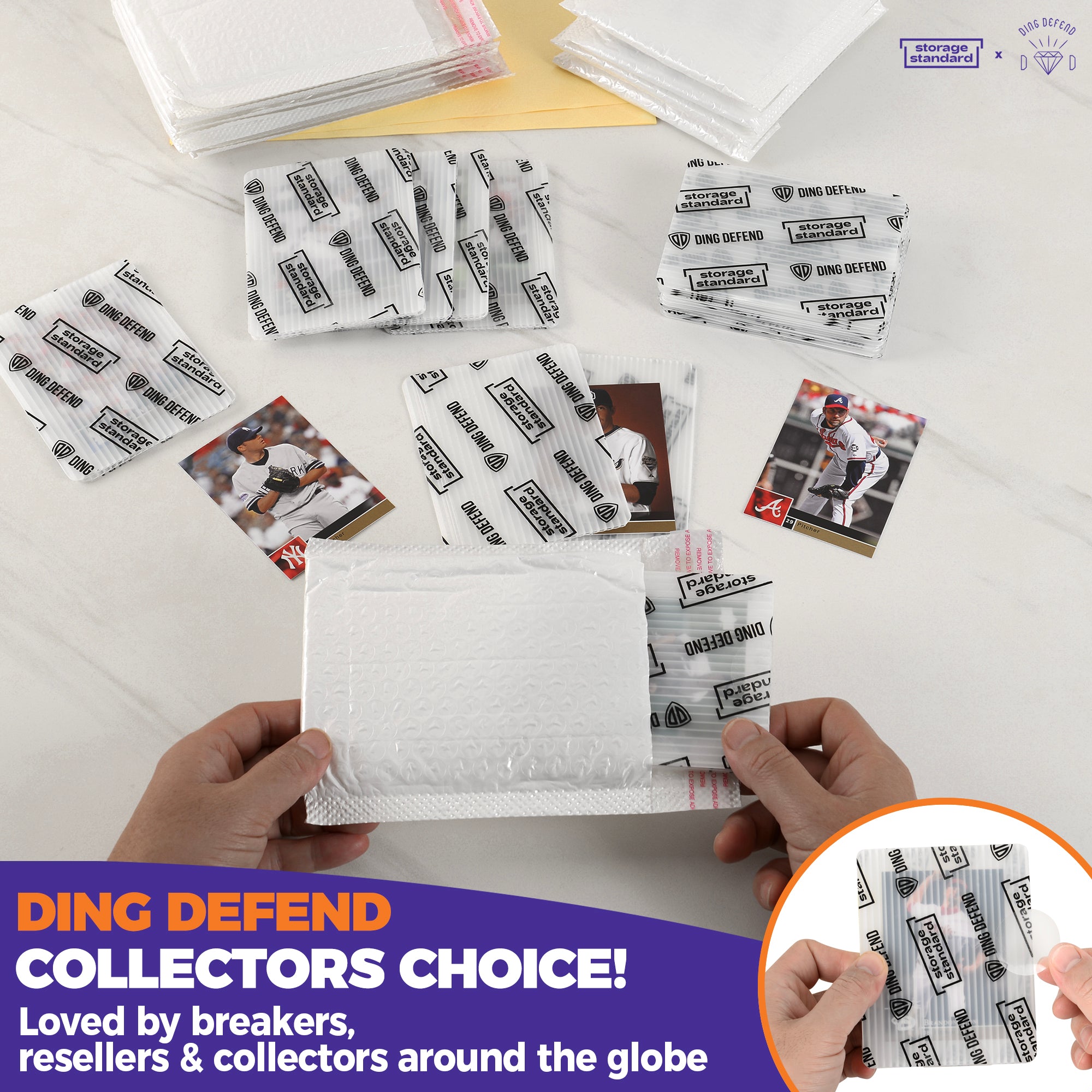 Ding Defend Card Shipping Protector Envelopes Bubble Mailer Kit - With 110 Semi-Transparent Small Padded Envelopes/Protectors (3.5x4.5 Inches), 55 Small Bubble Mailers, 250 Tape Seals for Collectible Cards