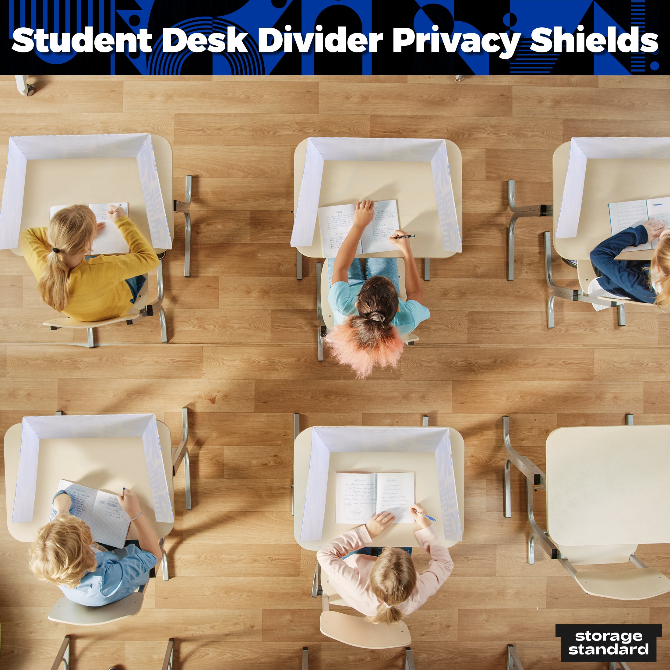 22-Pack Desk Dividers for Students - Geo Design Durable & Waterproof Plastic Privacy Shield Divider, Classroom Folders Teacher Supplies, Easy-To-Clean Plastic Study Carrel Folder Boards for Student Desks