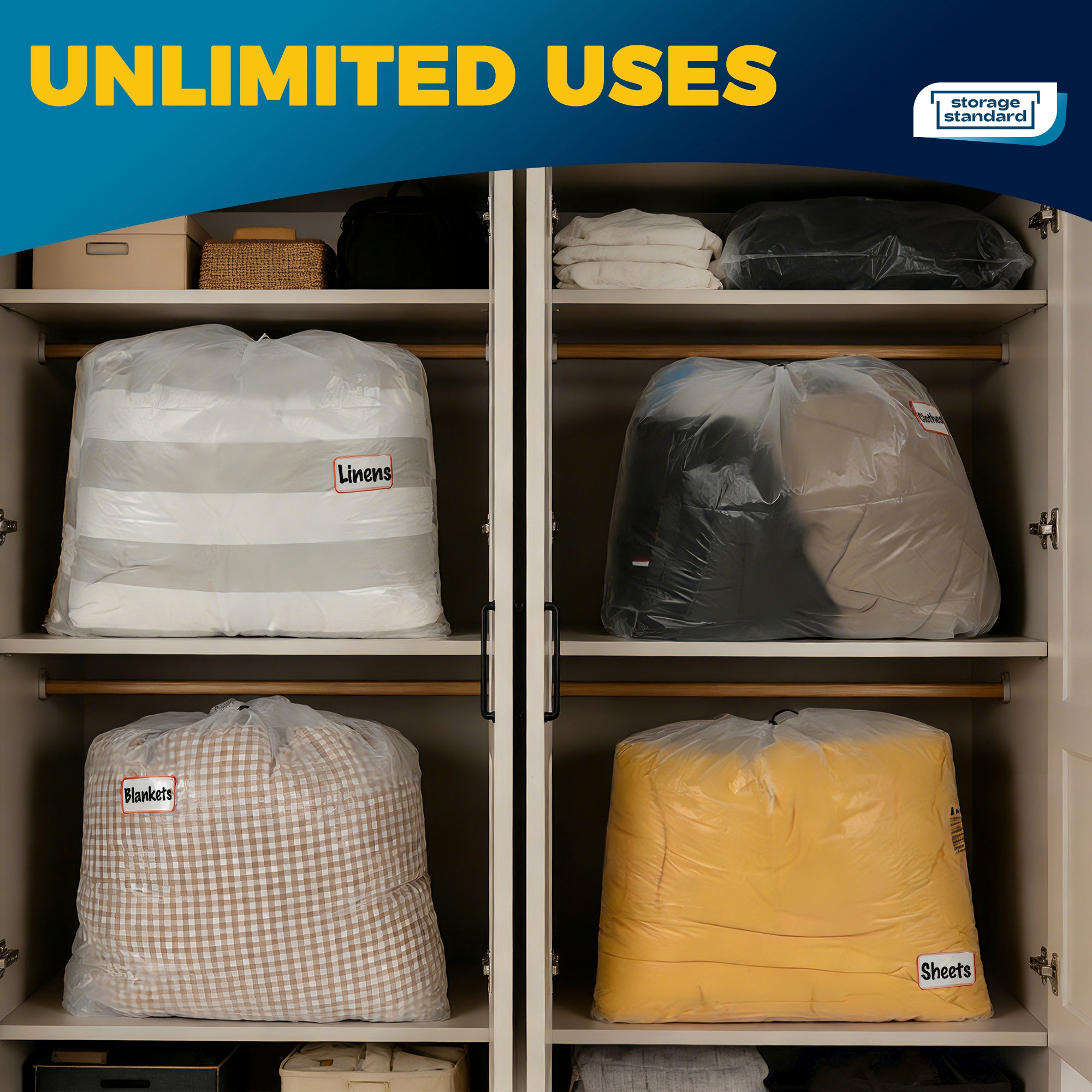 Storage Standard Large Clear Plastic Bags for Storage 6-Pack - Waterpr