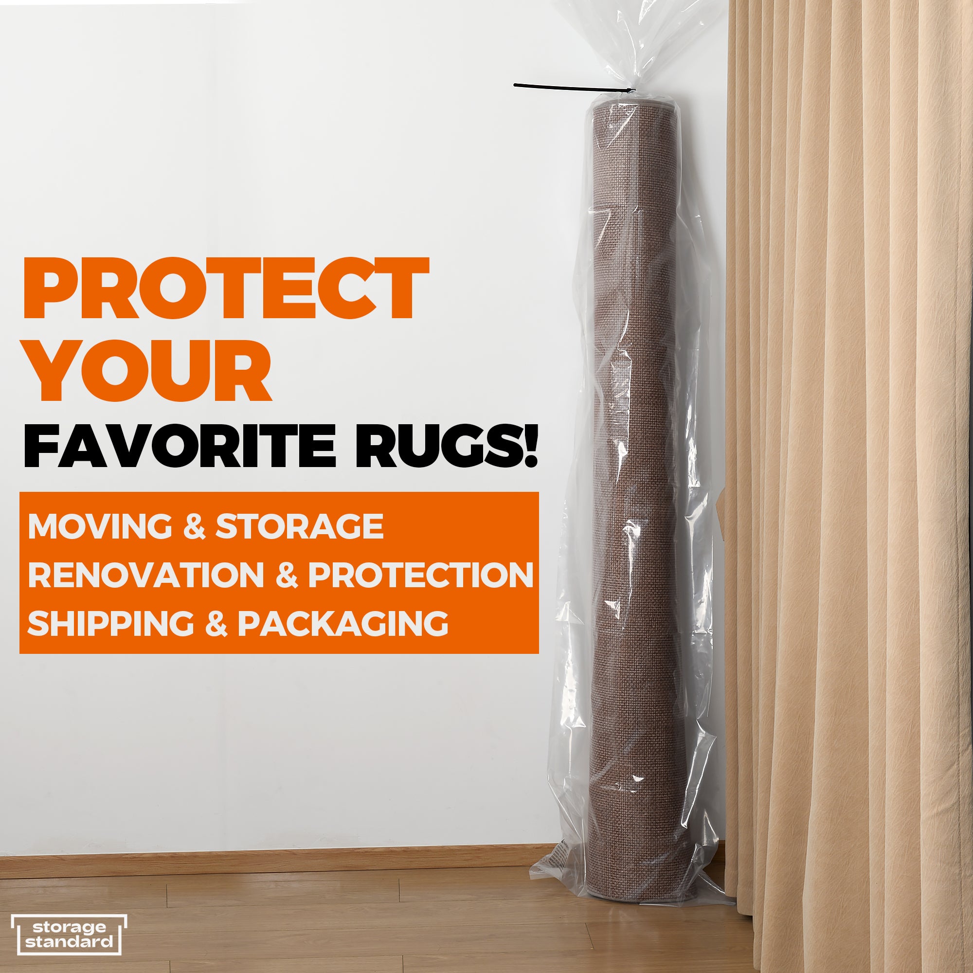 Heavy Duty Rug Storage Bag - Reusable Rug Shipping Bag, Waterproof Plastic Rug Cover - Fits Rolled Carpet Up to 6 Feet x 9 Feet, 4 Mil Thick Tear Proof Plastic Storage Bag - 1 Clear Bag, 92 Inches x 20 Inches