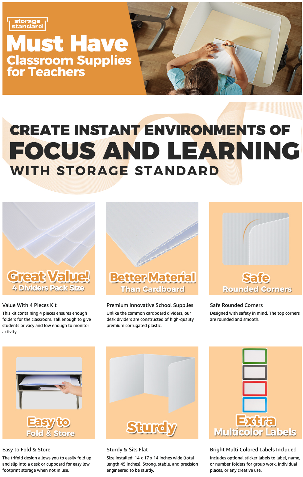 4-Pack Classroom Privacy Shields for Student Desks - Easy to Clean Pla –  StorageStandard