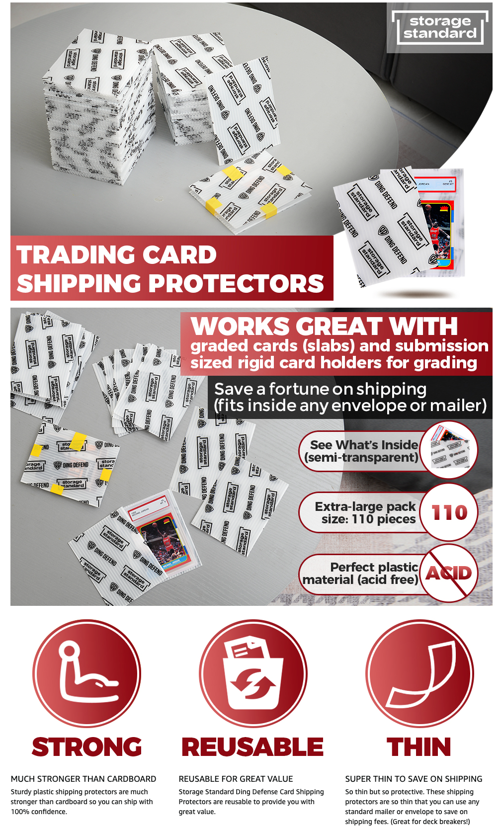 Card Protectors Trading Cards Shipping Supplies, 110-Pack 4'' x 6'' Gr ...
