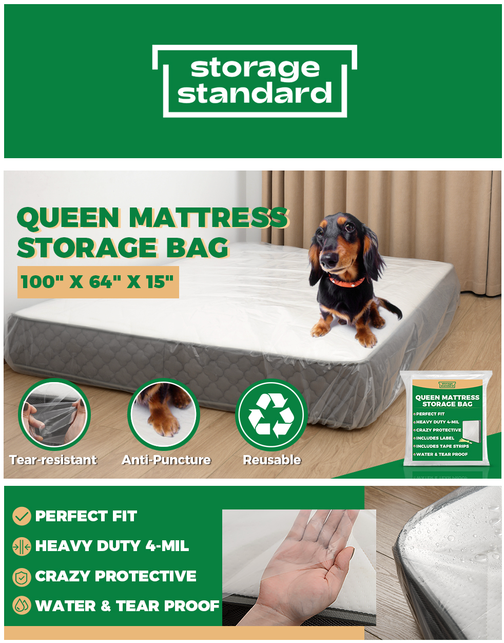 Queen Mattress Bags for Moving & Storage – Heavy Duty Thick 4mil Reusable Queen Mattress Storage Bag, Waterproof Plastic Mattress Cover for Moving - Fits Queen Size Bed - 1 Clear Bag, 100 x 64 x 15 Inches