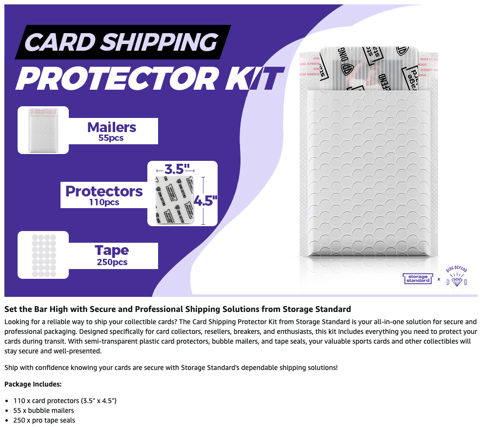 Ding Defend Card Shipping Protector Envelopes Bubble Mailer Kit - With 110 Semi-Transparent Small Padded Envelopes/Protectors (3.5x4.5 Inches), 55 Small Bubble Mailers, 250 Tape Seals for Collectible Cards