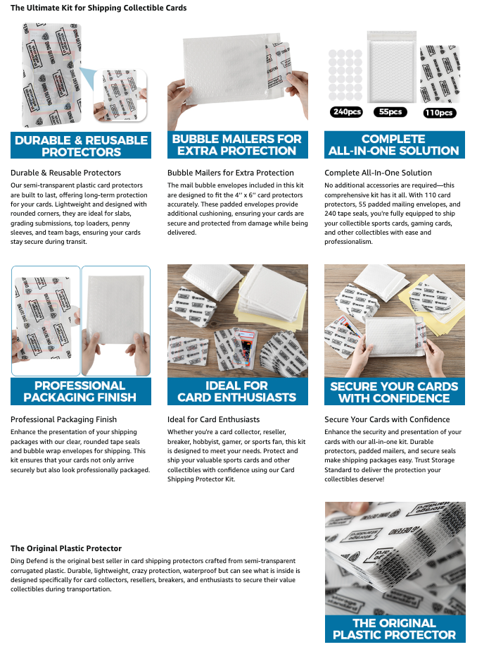 Ding Defend Card Shipping Kit Envelope Bubble Mailers