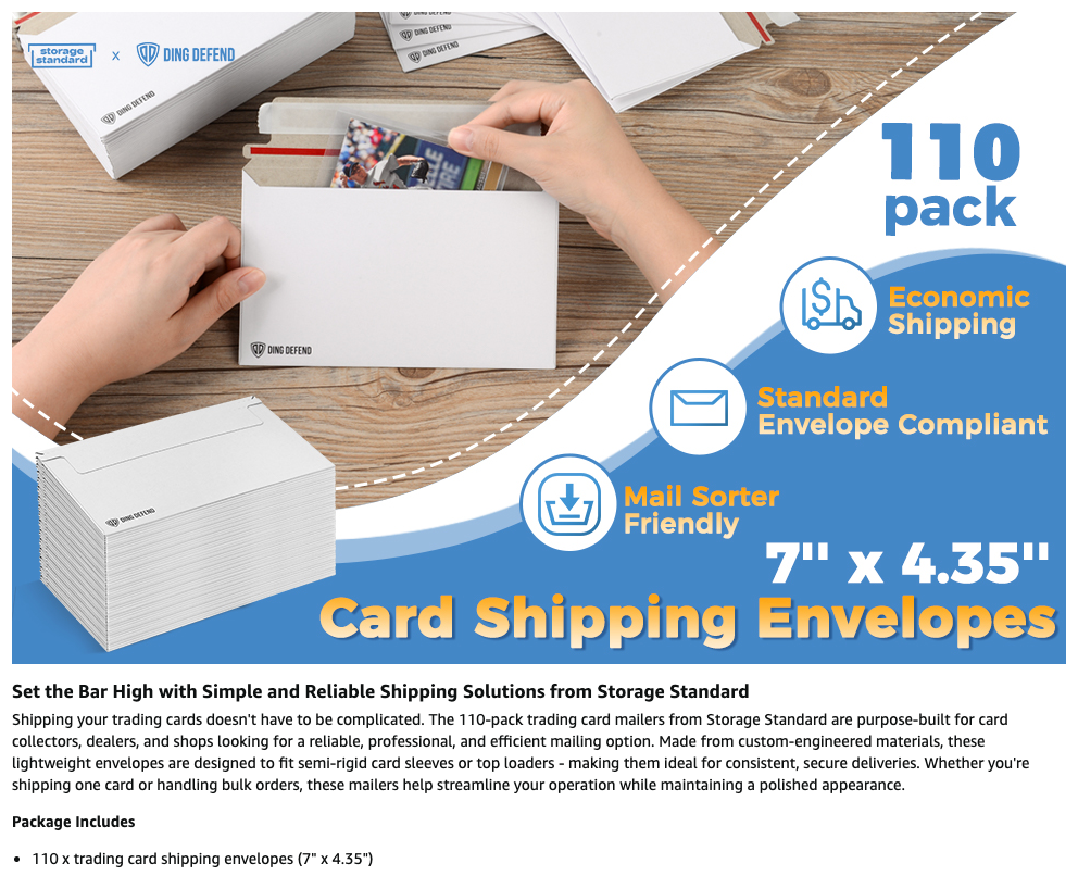 110-Pack Card Shipping Envelopes - 7 x 4.35 Inches Trading Cards Self-Adhesive Mailers, Perfect Fit for Semi-Rigid Sleeves, Toploaders & Ding Defend Protectors - Hobby Mailing Supplies