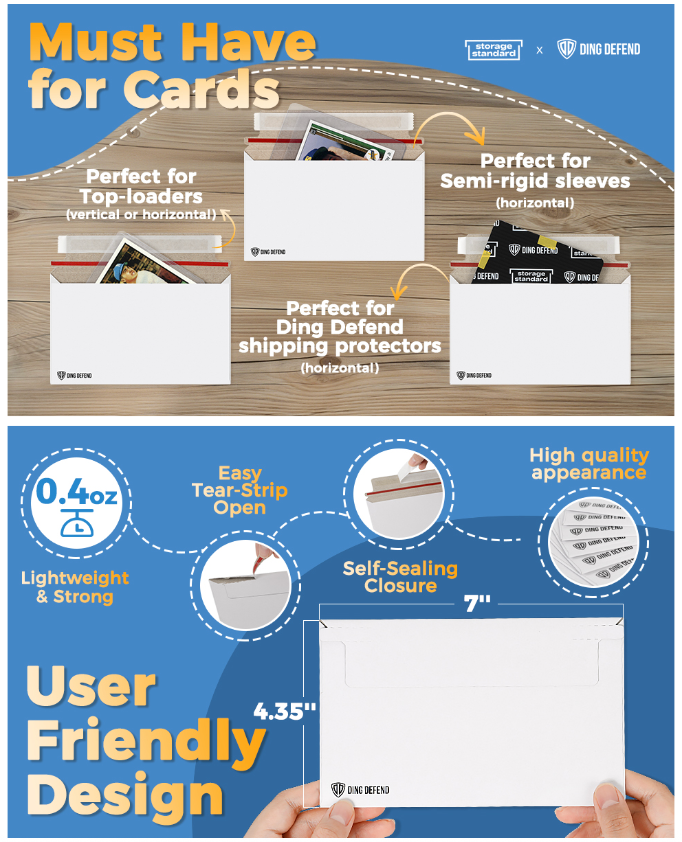 110-Pack Card Shipping Envelopes - 7 x 4.35 Inches Trading Cards Self-Adhesive Mailers, Perfect Fit for Semi-Rigid Sleeves, Toploaders & Ding Defend Protectors - Hobby Mailing Supplies