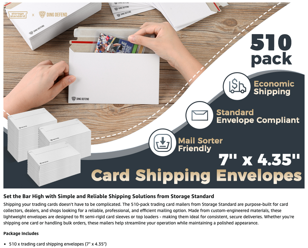 510-Pack Card Shipping Envelopes - 7 x 4.35 Inches Trading Cards Self-Adhesive Mailers, Perfect Fit for Semi-Rigid Sleeves, Toploaders & Ding Defend Protectors - Hobby Mailing Supplies
