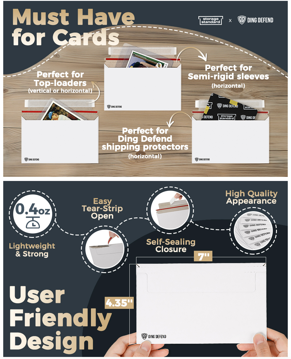 510-Pack Card Shipping Envelopes - 7 x 4.35 Inches Trading Cards Self-Adhesive Mailers, Perfect Fit for Semi-Rigid Sleeves, Toploaders & Ding Defend Protectors - Hobby Mailing Supplies