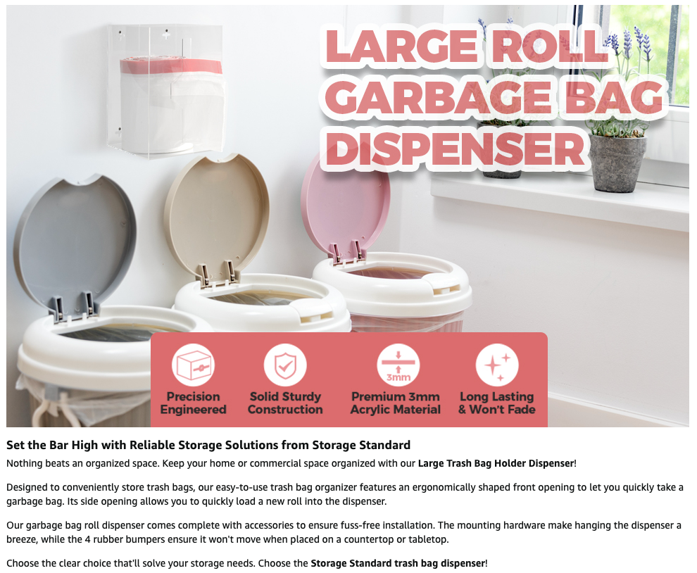 Storage Standard Trash Bag Holder Dispenser - Acrylic Trash Bag Dispenser Roll Holder, Garbage Bag Holder for Cabinet, Garbage Bag Dispenser Under Sink - Trash Bag Organizer for Home or Shops - Large