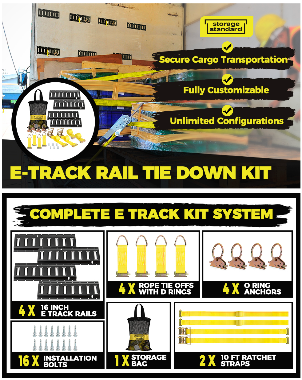 Track Rails In Trailer Storage Standard E Track Rail Tie-Down Kit - Trailer Tie Downs & Ancho